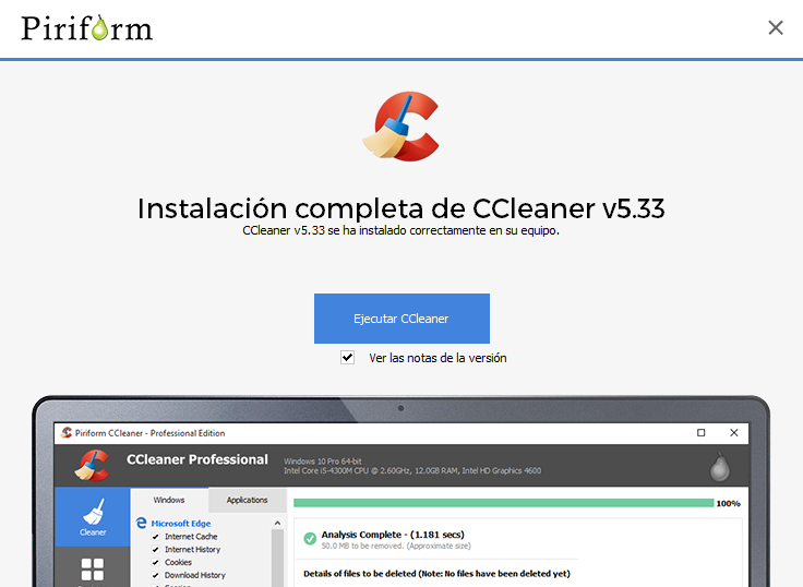 instalación de Ccleaner para eliminar virus y malwares