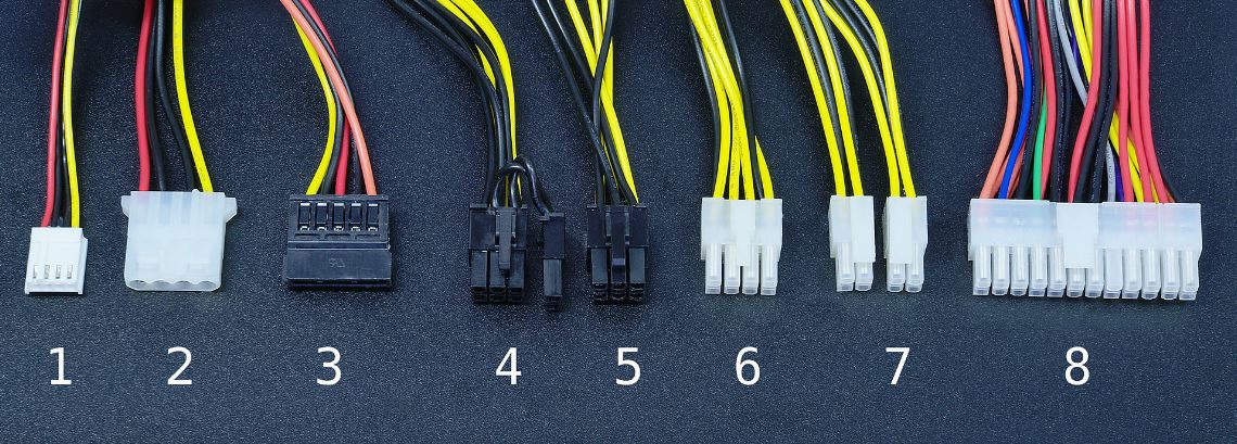 Tipos de cables pines conectores fuentes de alimentación